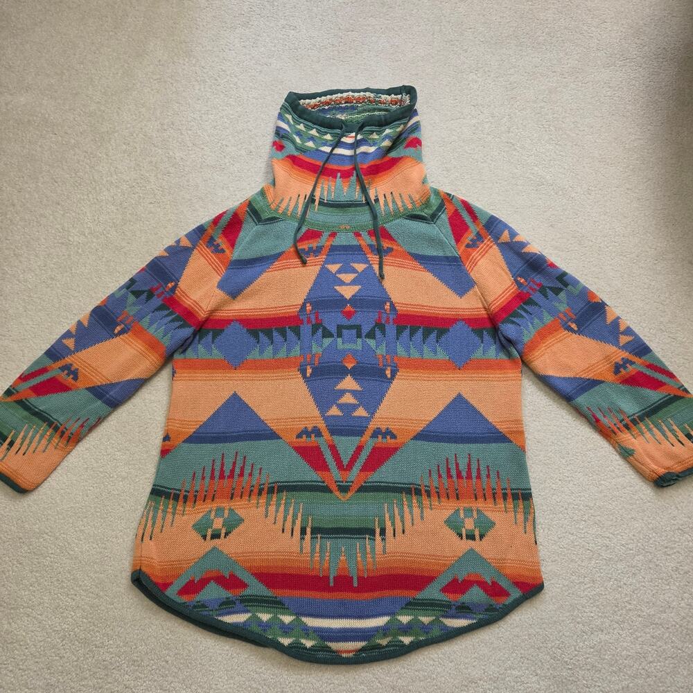 Chaps Denim Women's L Cotton Aztec Southwest Cowl Neck Sweater